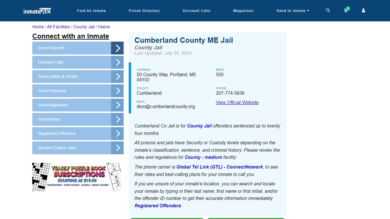 Cumberland County ME Jail - Inmate Locator